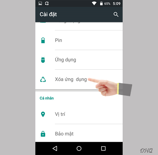 Chọn xóa ứng dụng